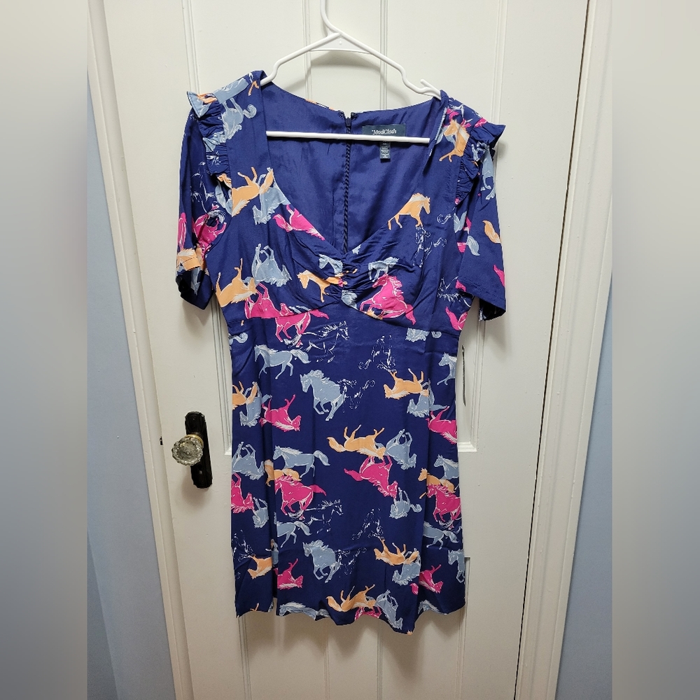 Women's dress, size medium, blue w/horse print, ModCloth
